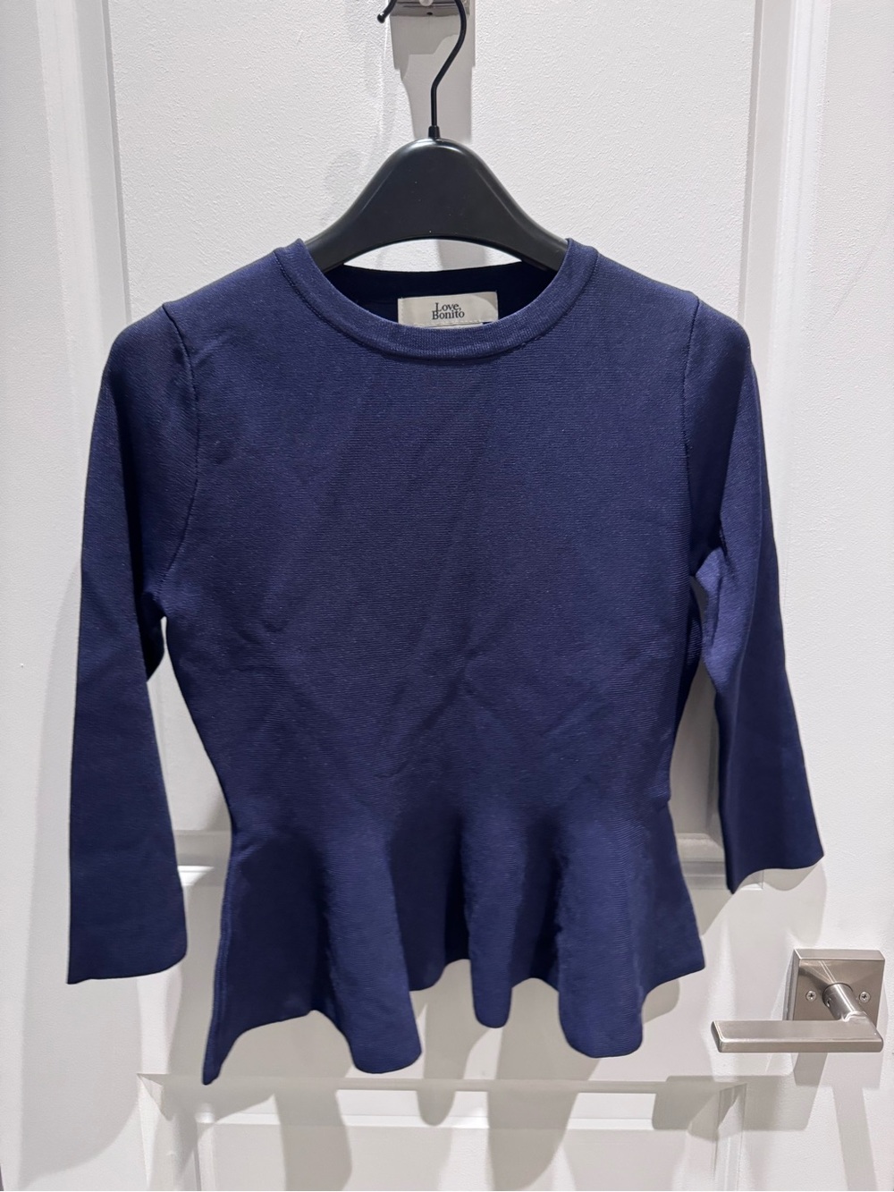 Love Bonito Long Sleeve Navy Peplum Top -